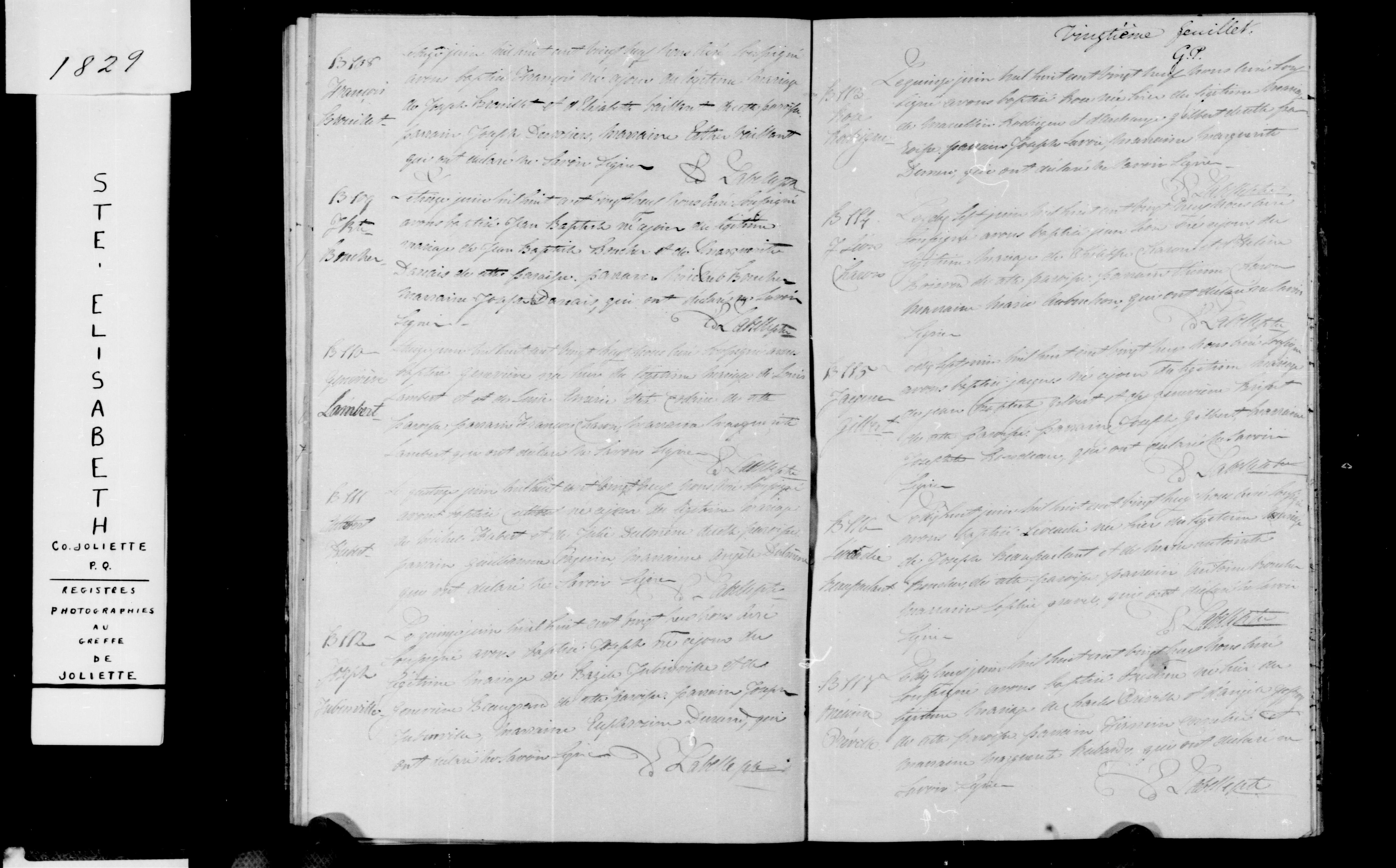 Baptismal register of Joseph Jubinville