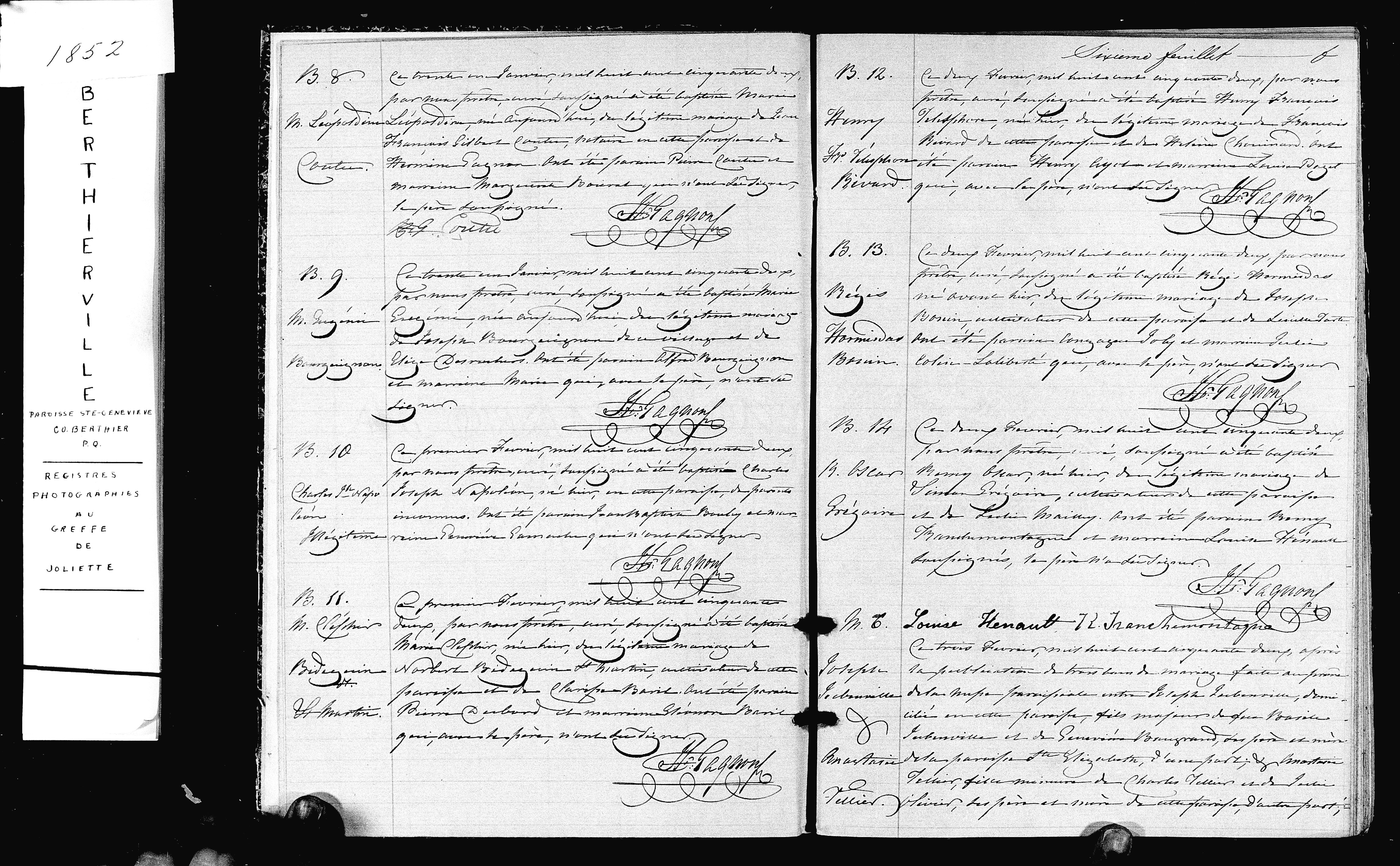 Marriage register of Joseph Jubinville and Anastasie Tellier - Page 1